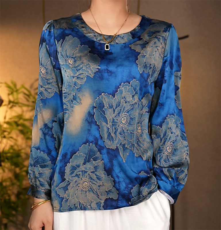 【A71靛蓝牡丹】2025年新款妈妈装小衫气质百搭