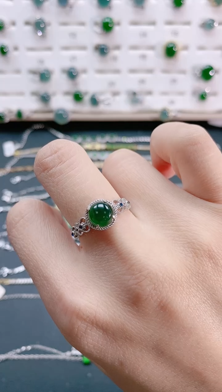 【闪购商品】翡翠戒指银S925镶嵌天然翡翠