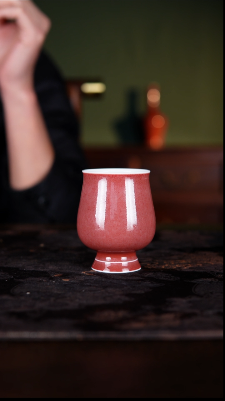 杯子白泥豇豆红纯手工陶瓷