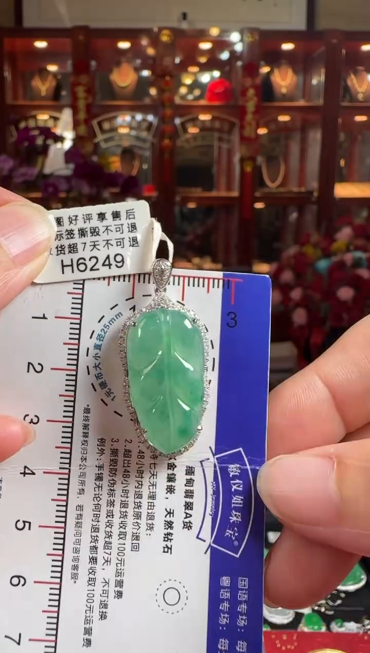 【闪购商品】翡翠颈饰18K金镶嵌H6249冰飘绿叶子