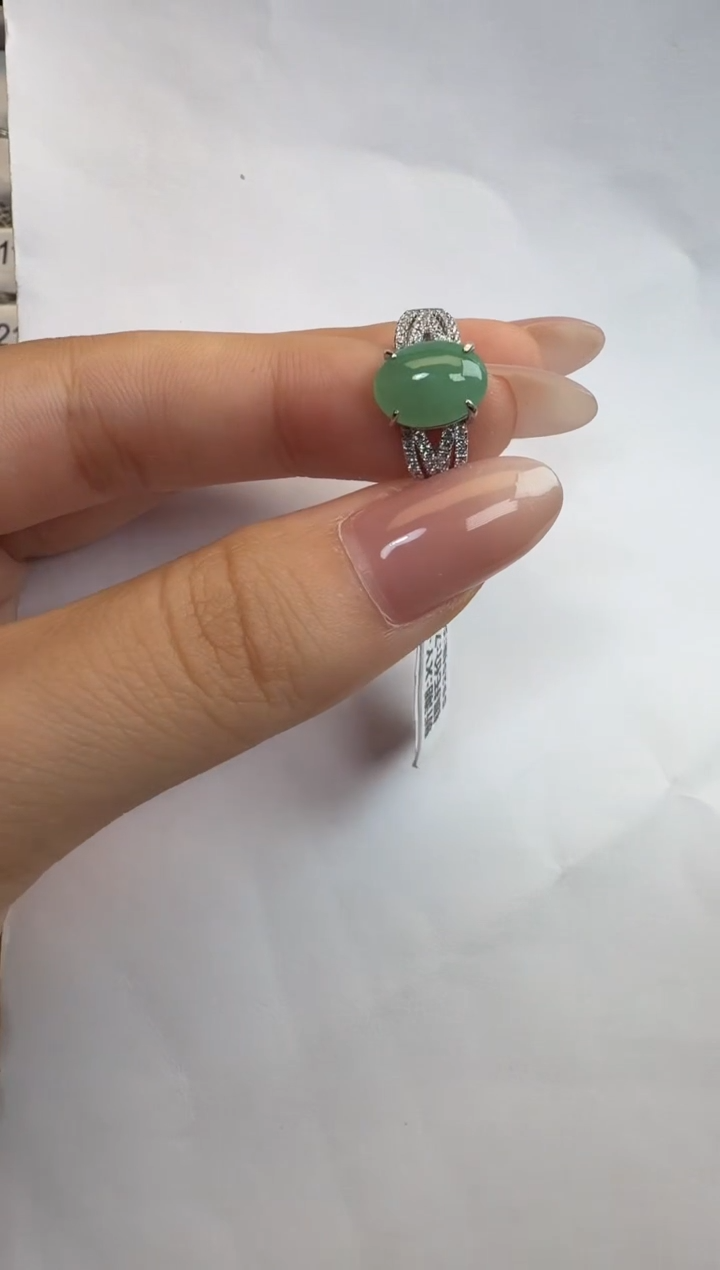 银S925镶嵌戒指翡翠925银镶A货翡翠戒指135