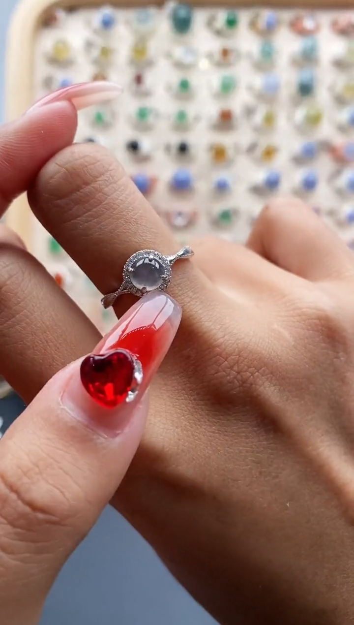 【闪购商品】翡翠戒指银S925镶嵌缅甸天然A货翡翠333 4+10