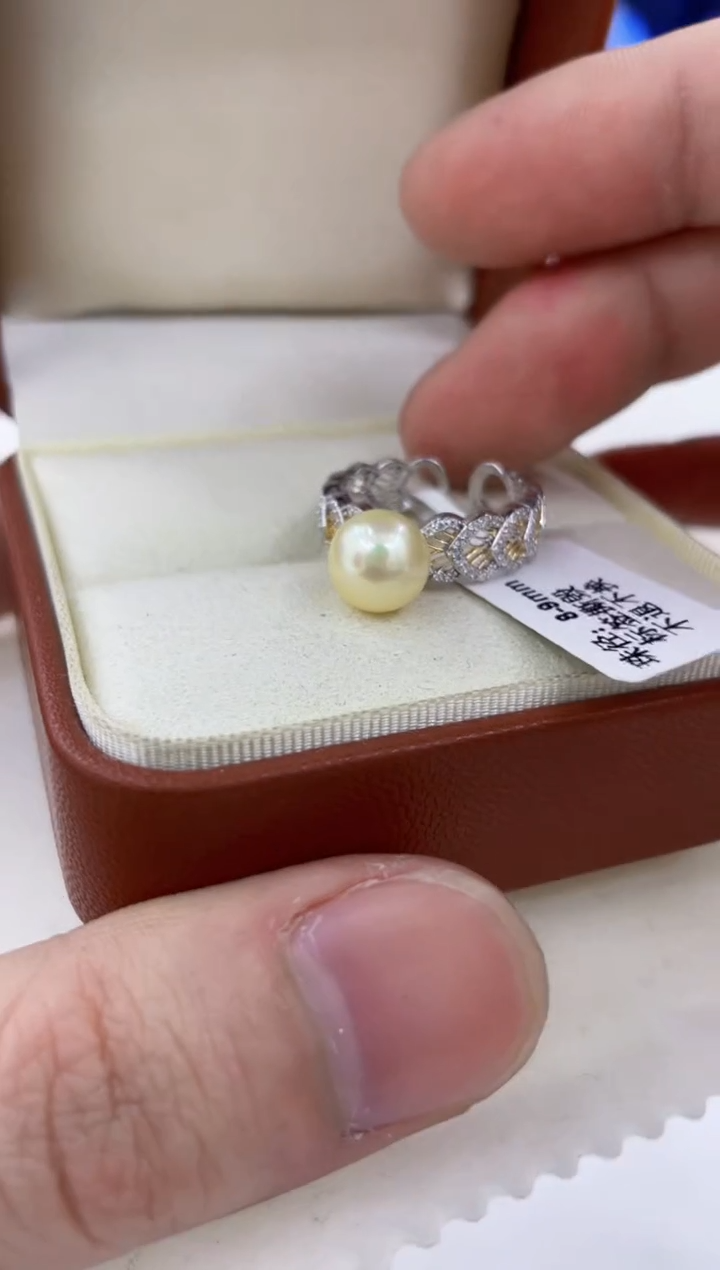 银S925镶嵌戒指海水珍珠  