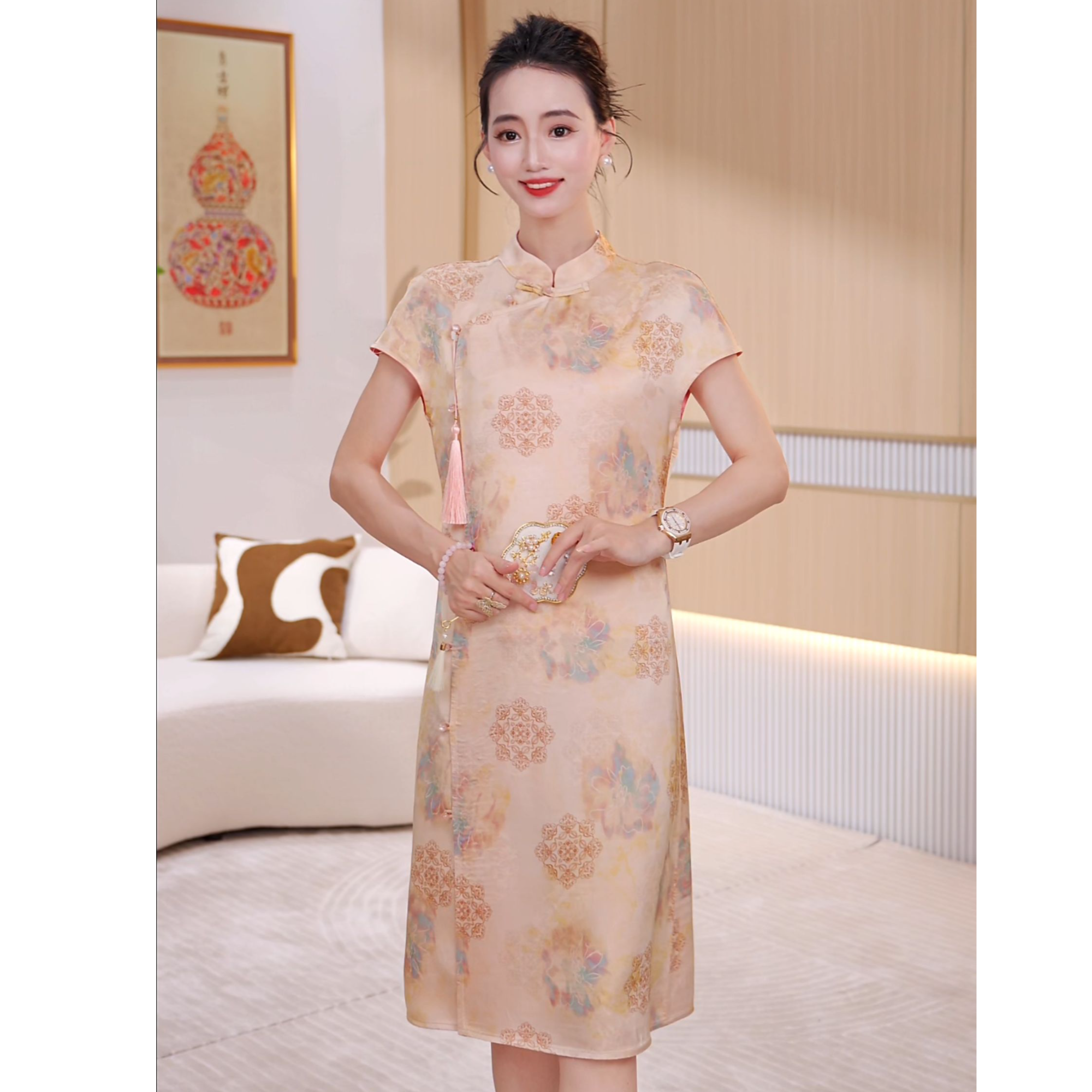 CX【 锦绣-大齐原版正品】双面穿冰凉感夏季新中式旗袍裙女装JX0062