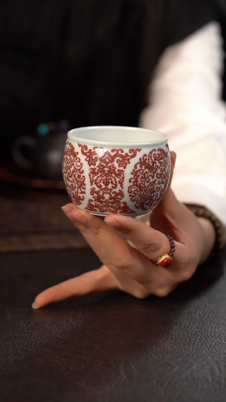 【闪购商品】杯贵红窑釉里红夔凤一鼓作气杯