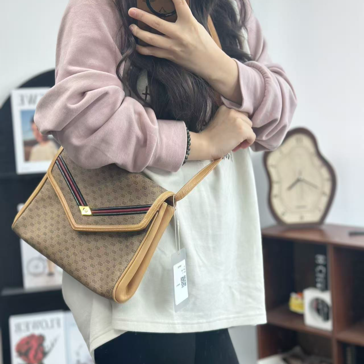 95新 GUCCI/古驰 红绿条纹单肩包/r36