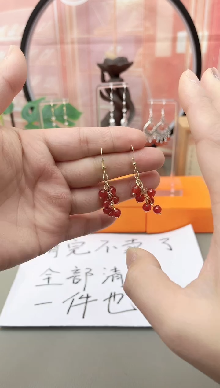 银S925镶嵌耳坠玛瑙/玉髓j407
