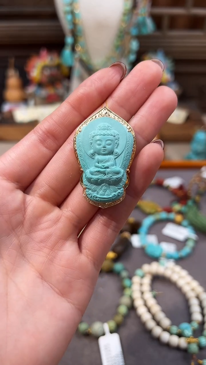 18K金镶嵌绿松石颈饰宝宝佛吊坠