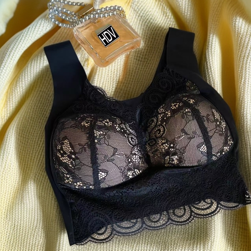 美背性感镂空海绵垫薄款文胸无痕法式大胸