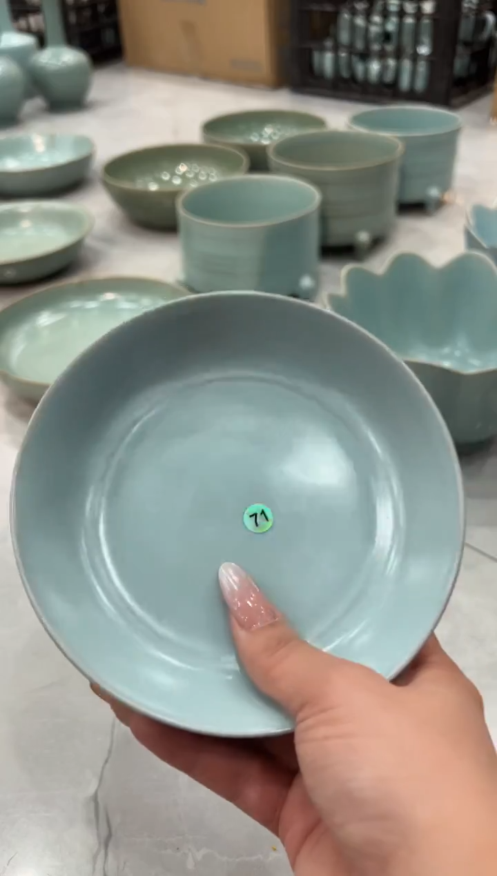 瓷片纯手工壶承圆洗盘一对大瑕71