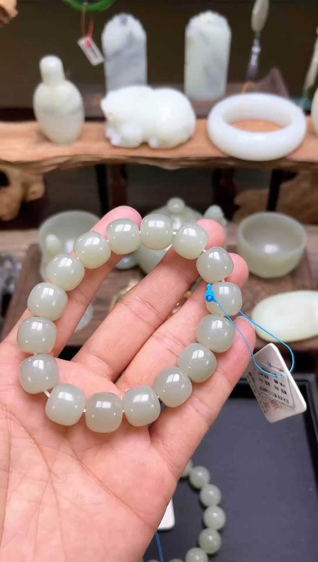 【闪购商品】和田玉手串未镶嵌卡14且末青白老型 9007500