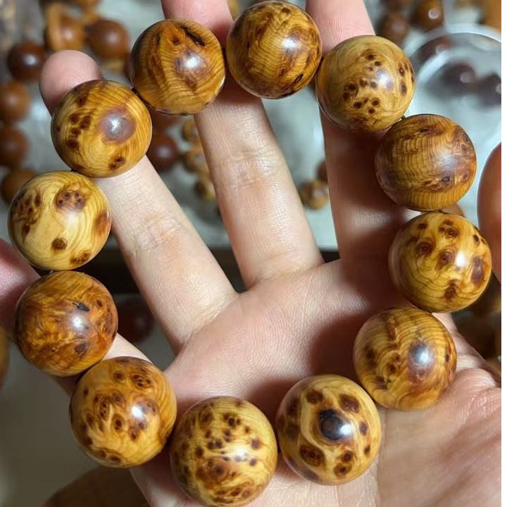 太行黄金底龙胆闪电榴花瘤疤手串高油密老料文玩佛珠款式二