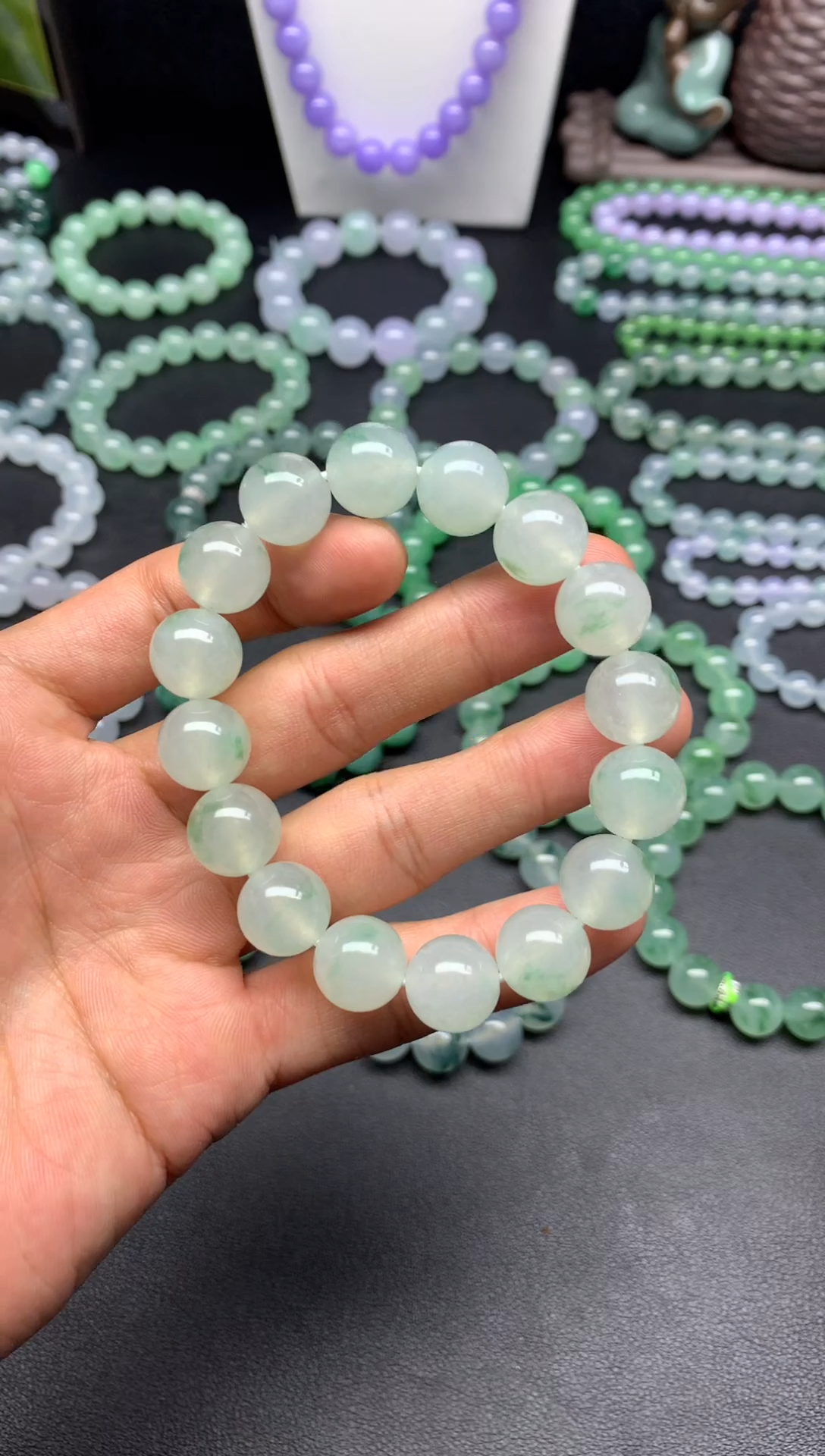 未镶嵌手链翡翠天然缅甸翡翠A货白底青飘绿花手串卡13mm