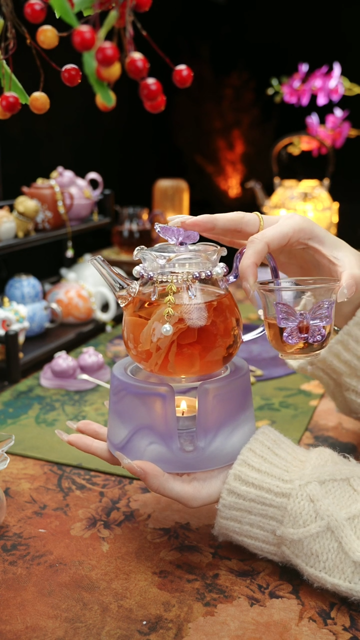 【闪购商品】紫色温茶台+茶壶+链子+杯子