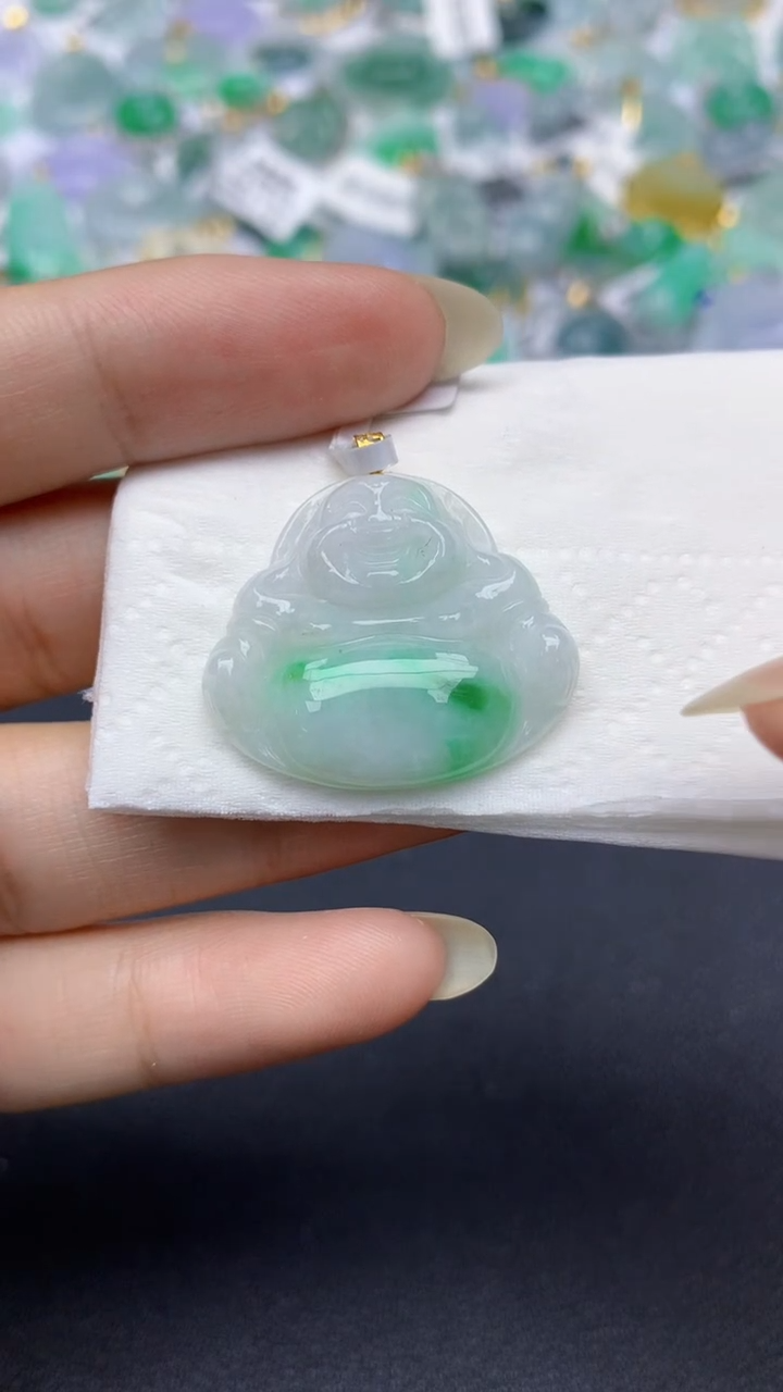 颈饰18K金镶嵌翡翠天然缅甸a货翡翠百元以上9元证书费自理