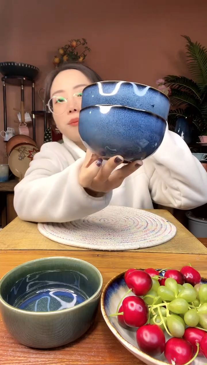 陶瓷4.7英寸蓝色米饭碗 2件 微瑕疵