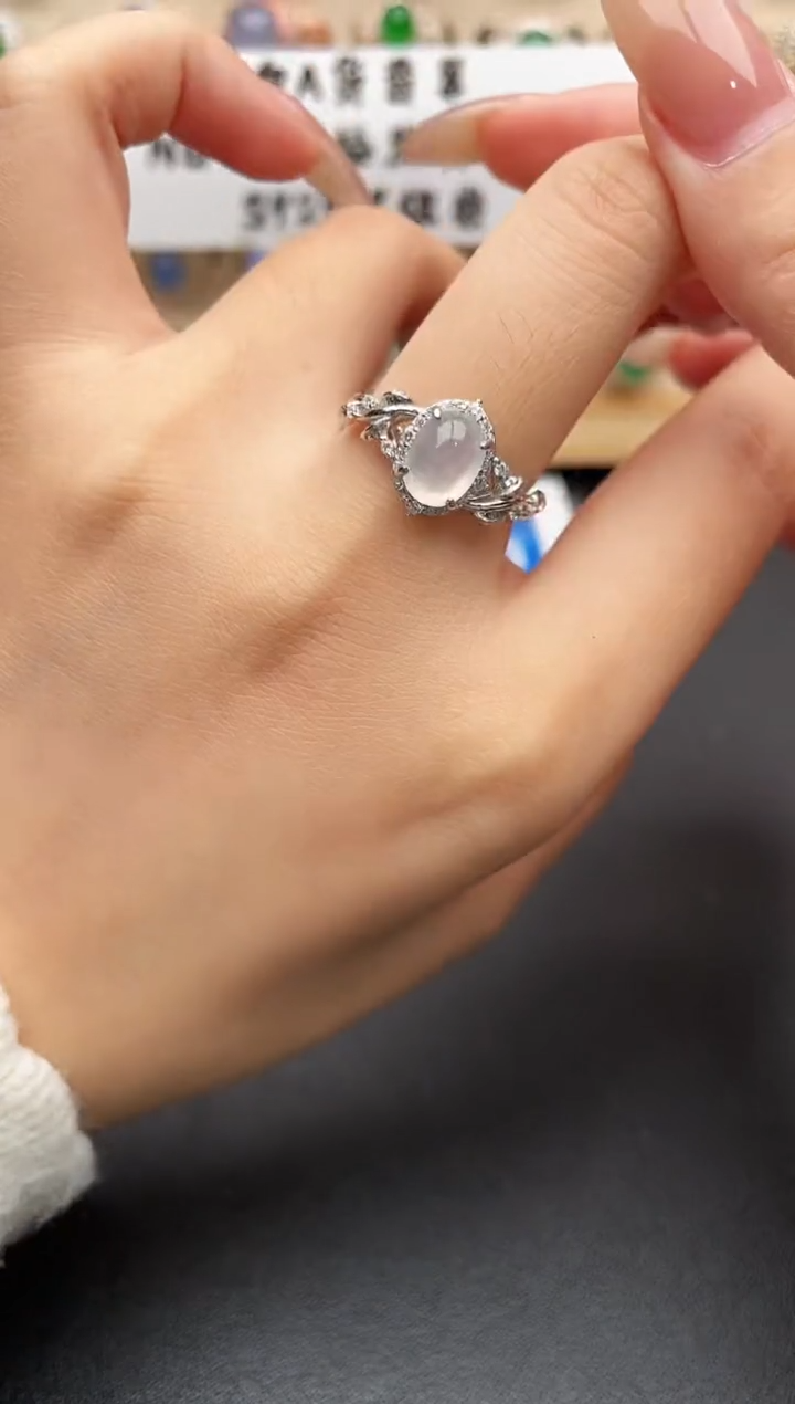 银S925镶嵌戒指翡翠一物一证一礼盒