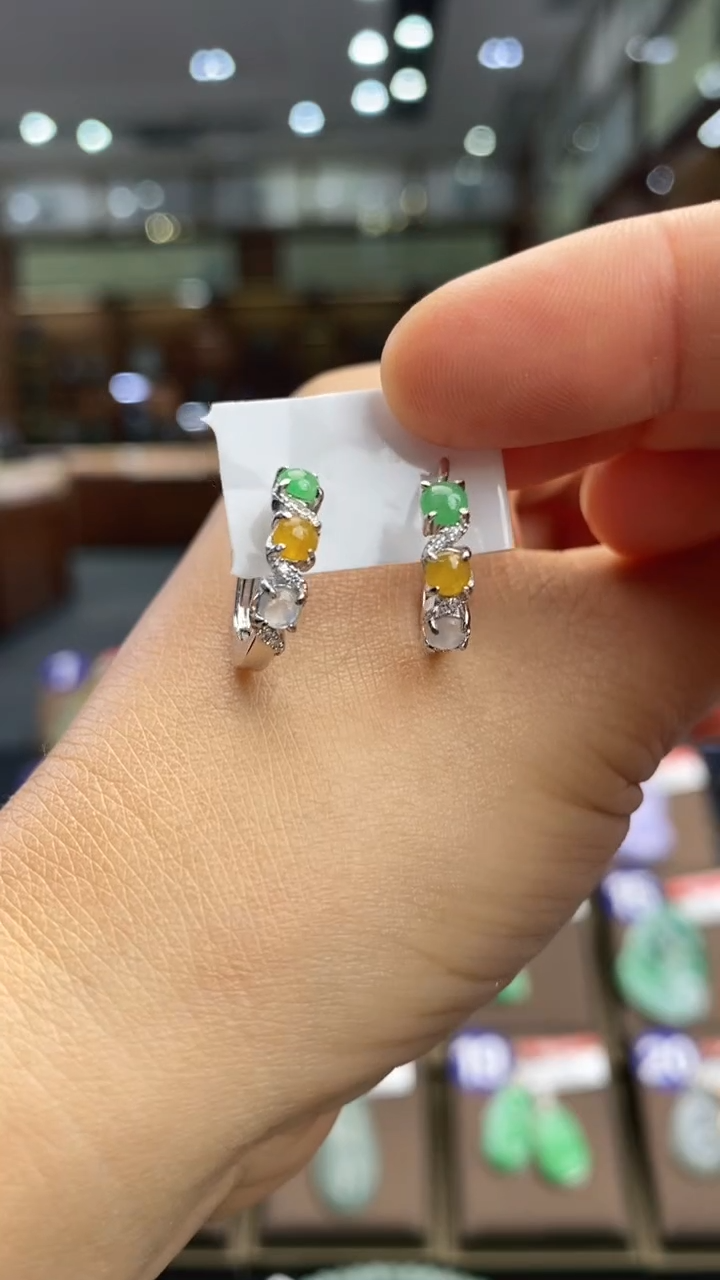 翡翠银S925镶嵌耳饰耳饰