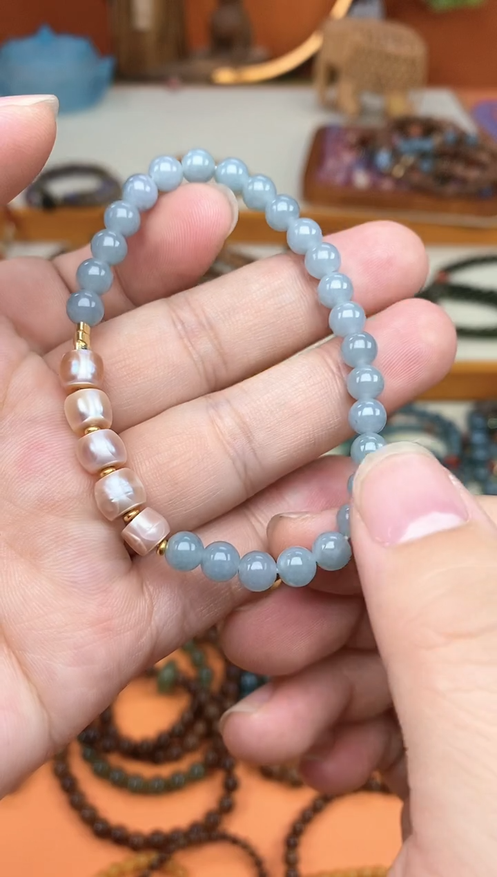 【闪购商品】翡翠手串未镶嵌蓝水珍珠单圈