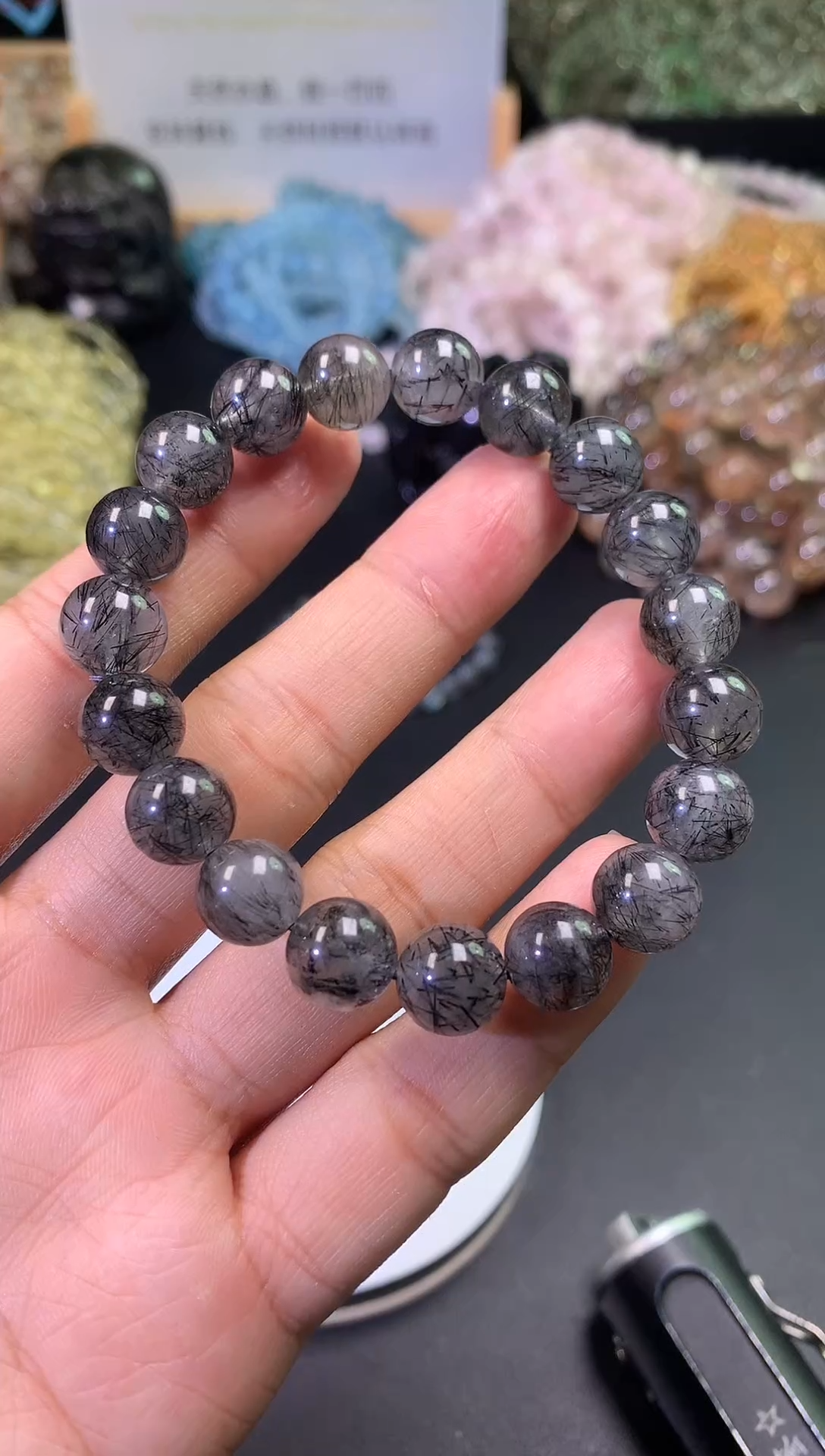 【闪购商品】水晶手链未镶嵌黑发金手串10mm
