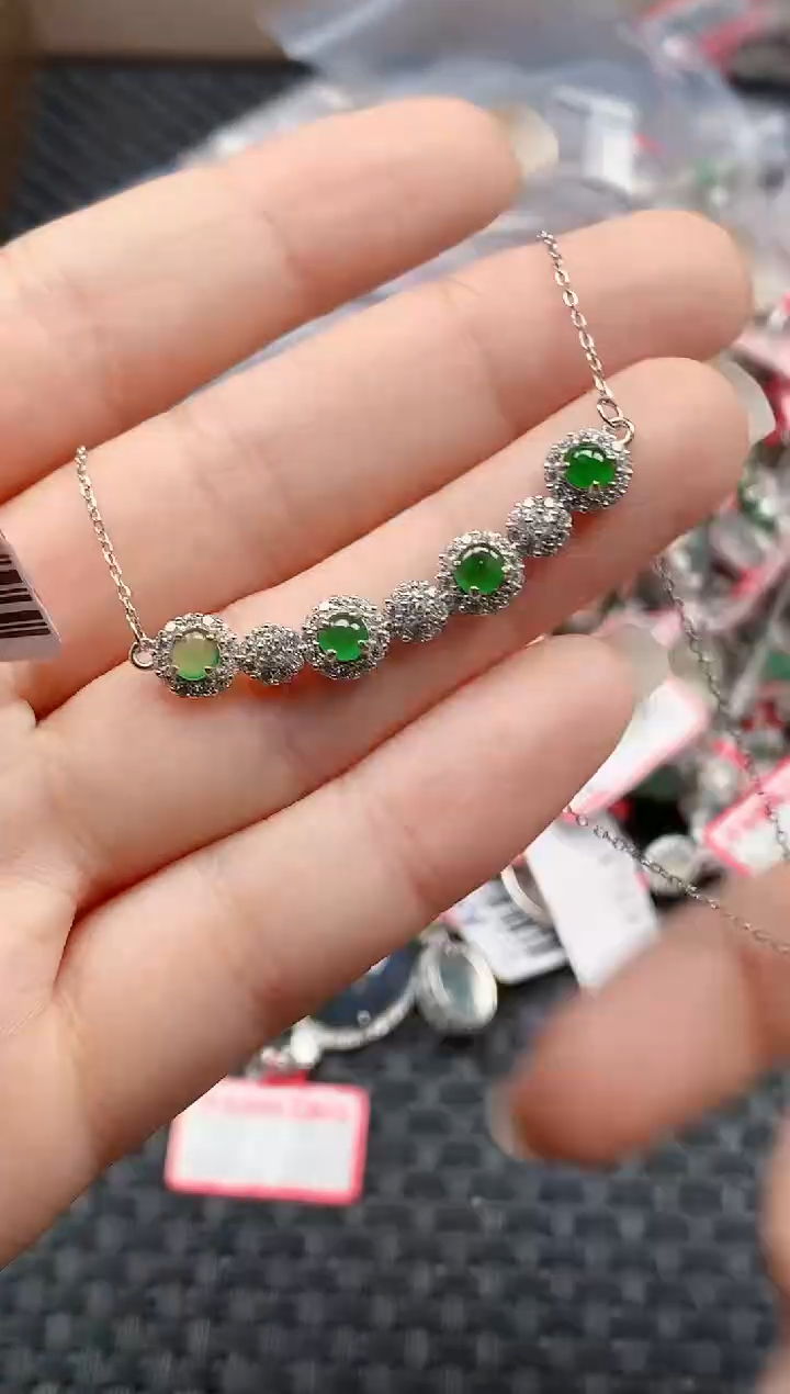 银S925镶嵌戒指翡翠天然A货缅甸翡翠