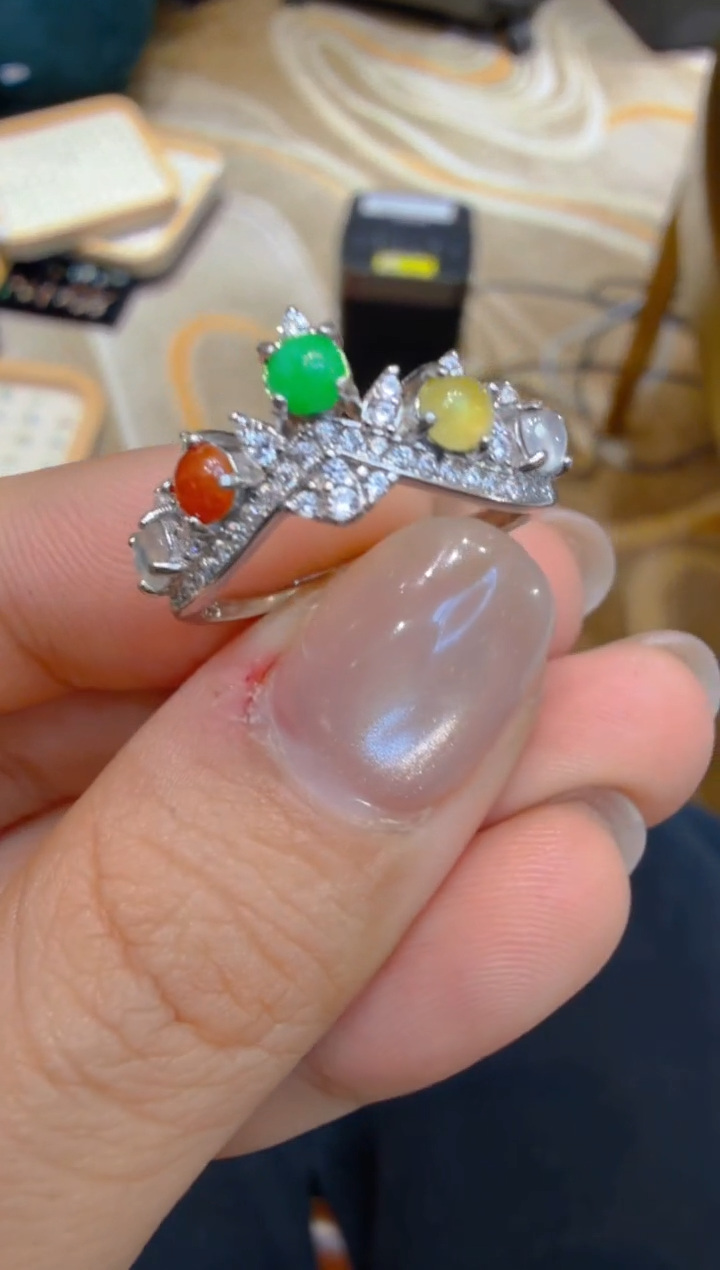 银S925镶嵌戒指翡翠多样性团购发一件