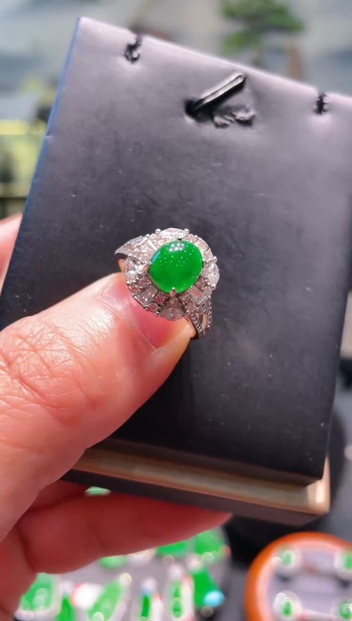 【闪购商品】翡翠戒指银S925镶嵌A6天然A货翡翠