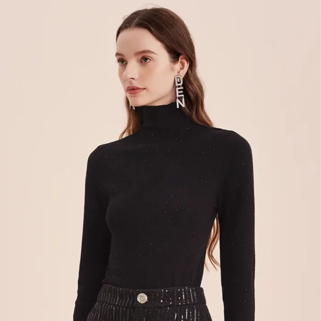 绵羊毛烫钻亮闪高领套头毛衣针织衫长袖上衣女(C9-15)36102