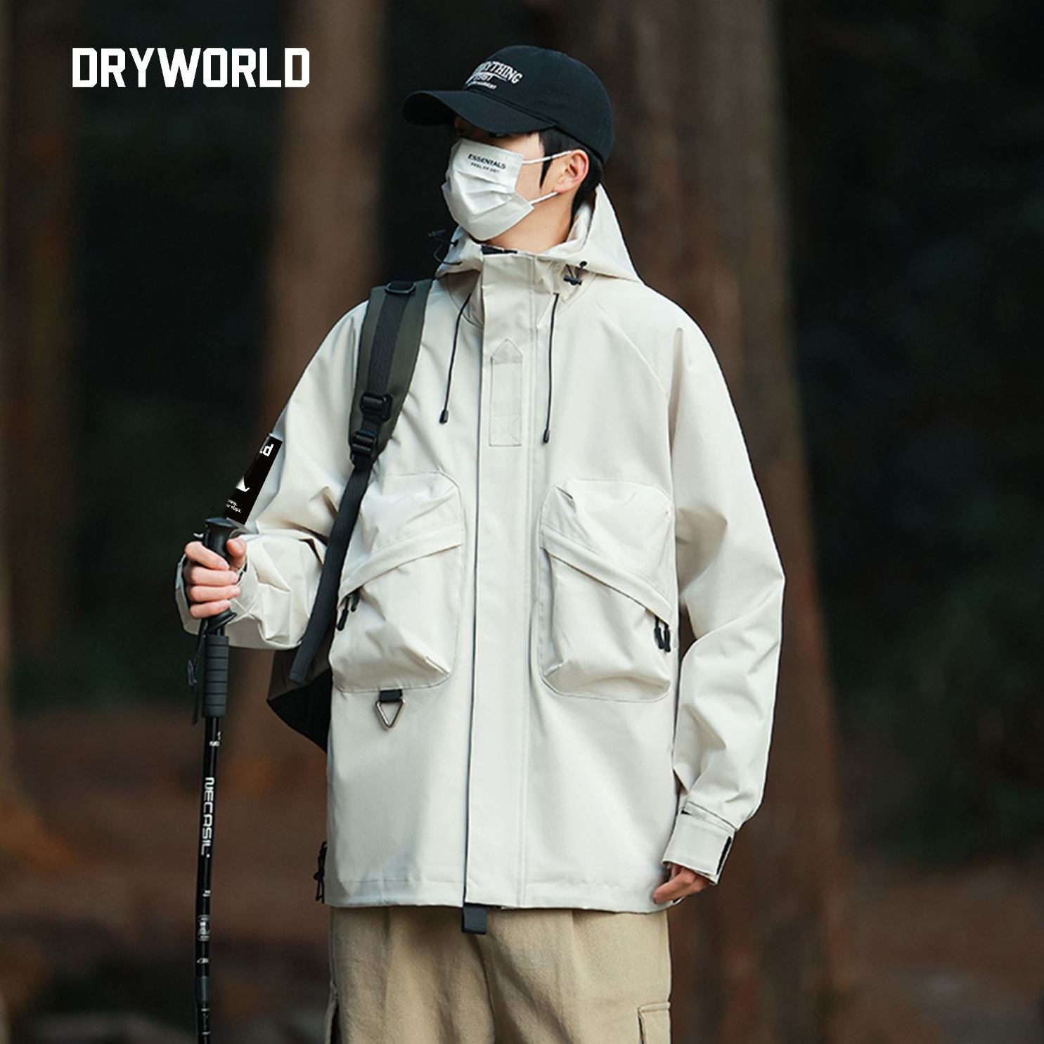 DRYWORLD秋季冲锋软壳衣情侣外套户外防泼水连帽夹克徒步登山服