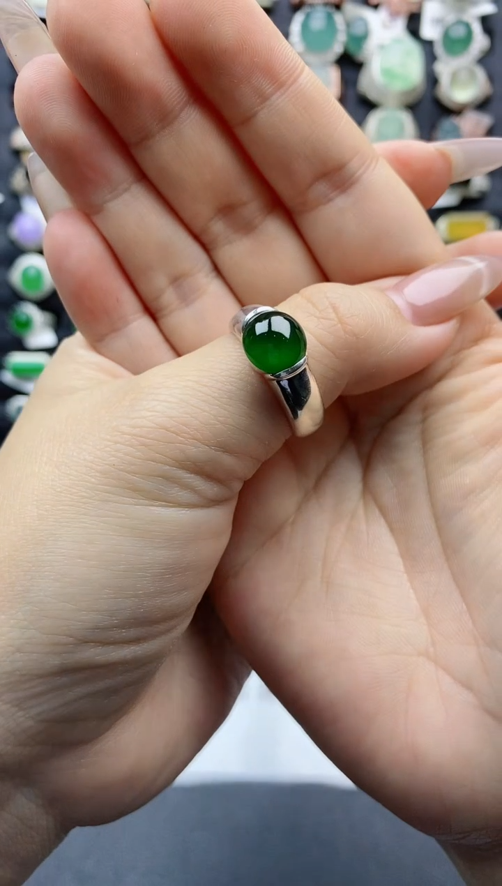 【闪购商品】翡翠戒指银S925镶嵌天然翡翠男戒