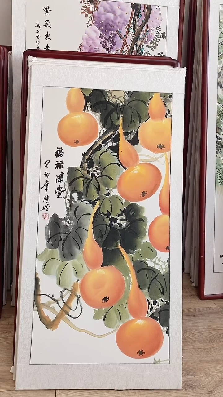 国画纯手绘国画125*65CM带框装饰字画