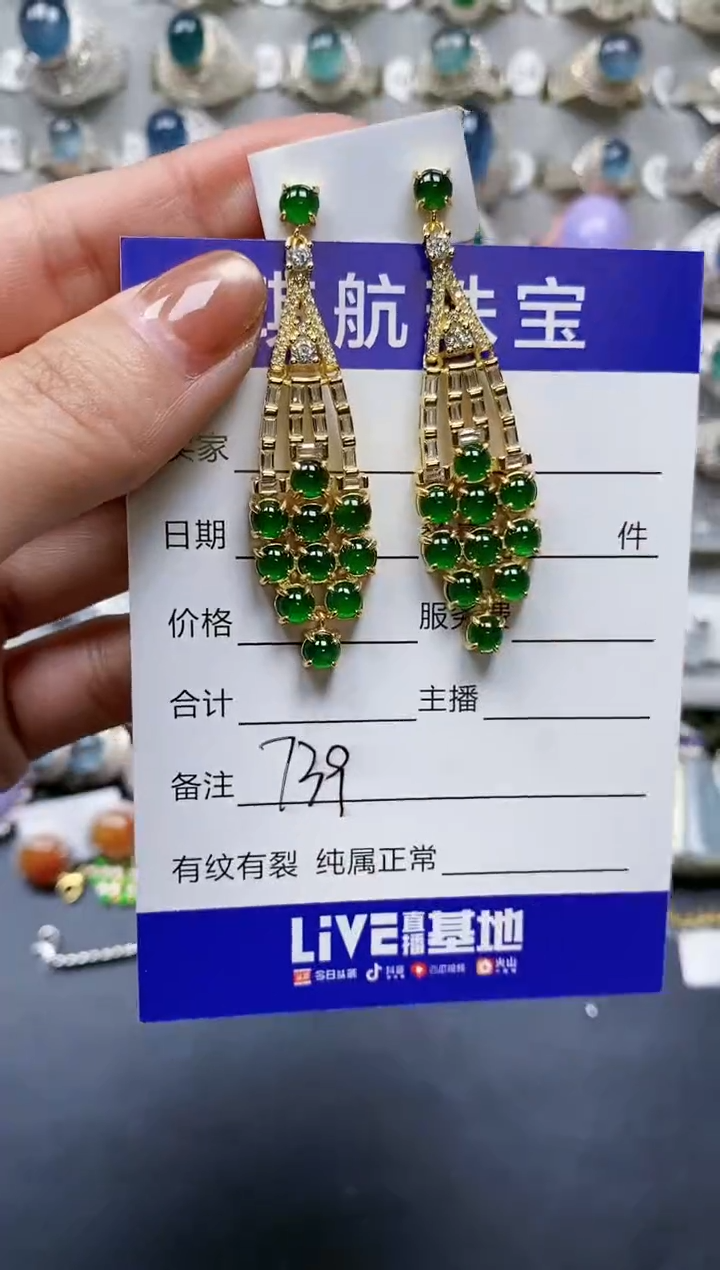 【闪购商品】翡翠耳饰银S925镶嵌0739