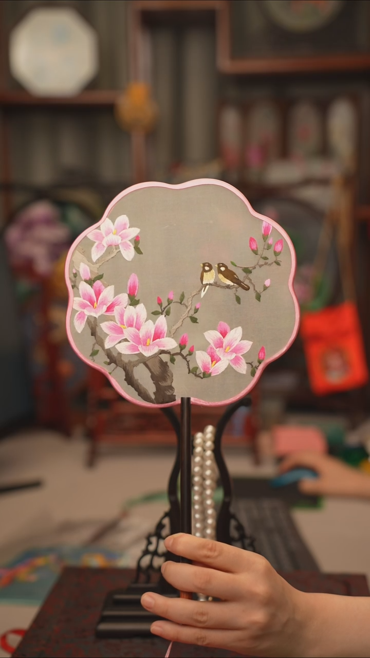 扇子团扇 绣花双面非遗