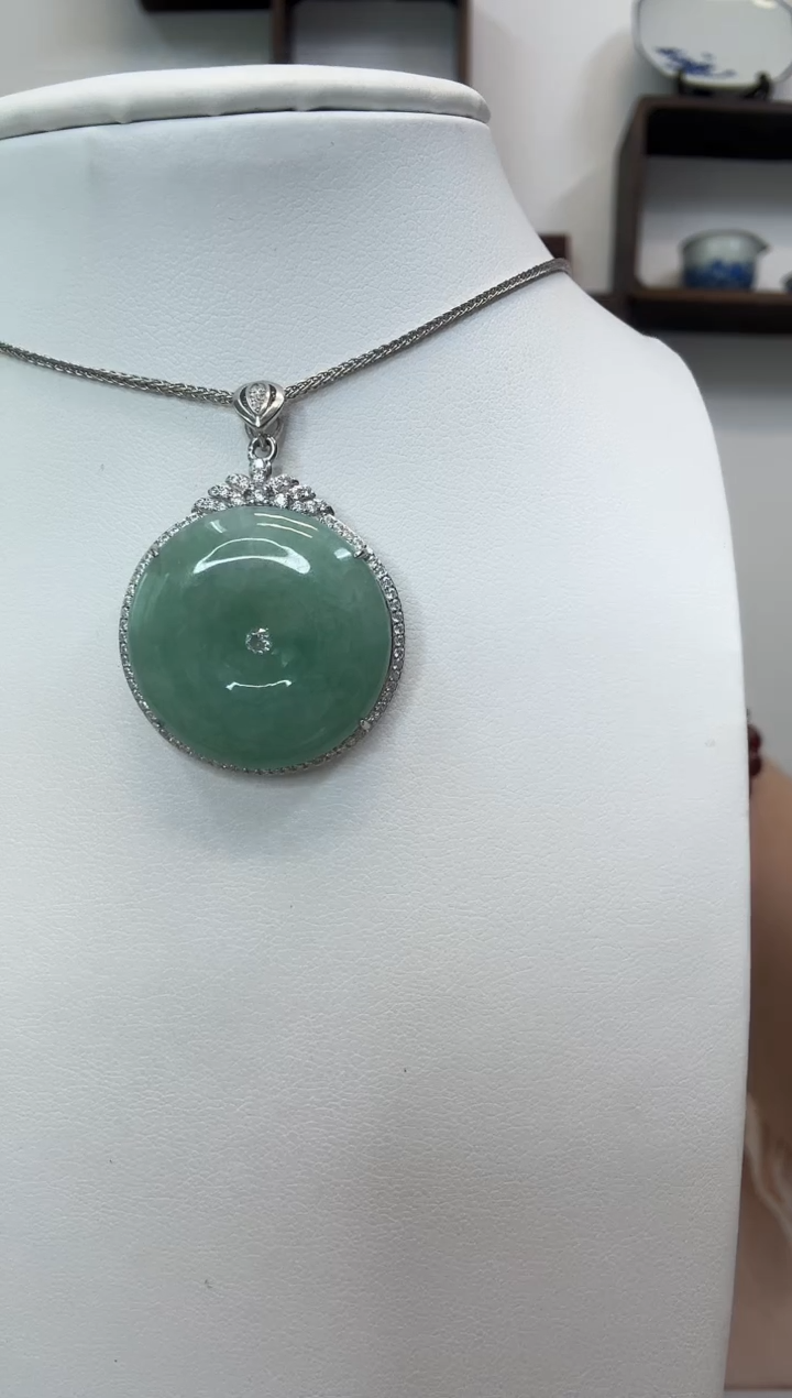 吊坠(赠链)银S925镶嵌翡翠平安扣