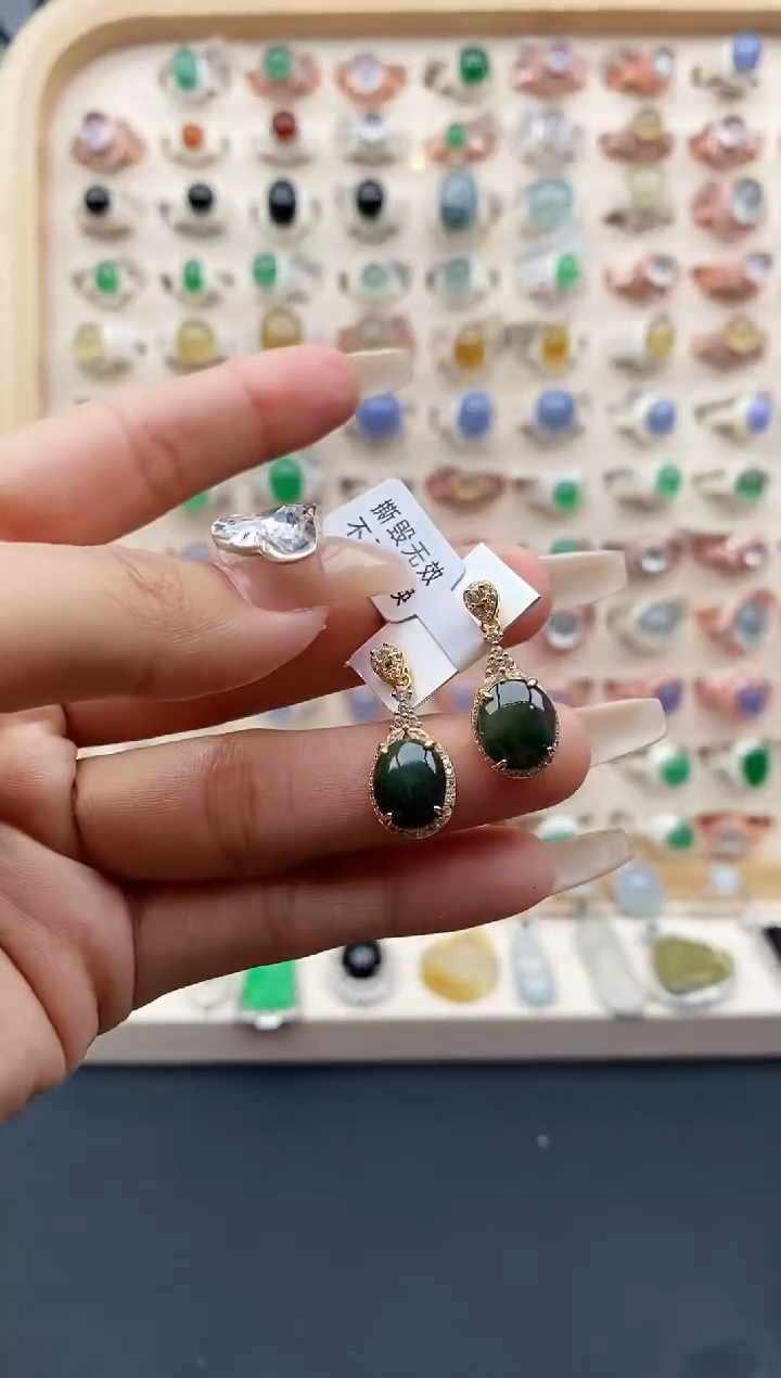 【闪购商品】翡翠耳饰银S925镶嵌缅甸天然A货翡翠222  6+