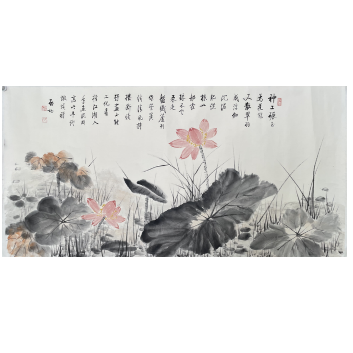 Q-T-2894 启老款 荷花 70cm*137cm 托底-A