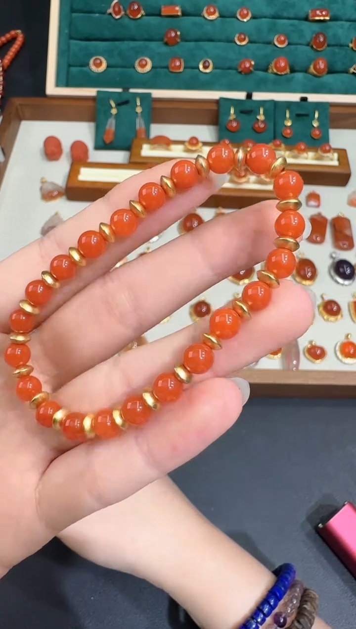 南红玛瑙银S925镶嵌手串X0319-223-685