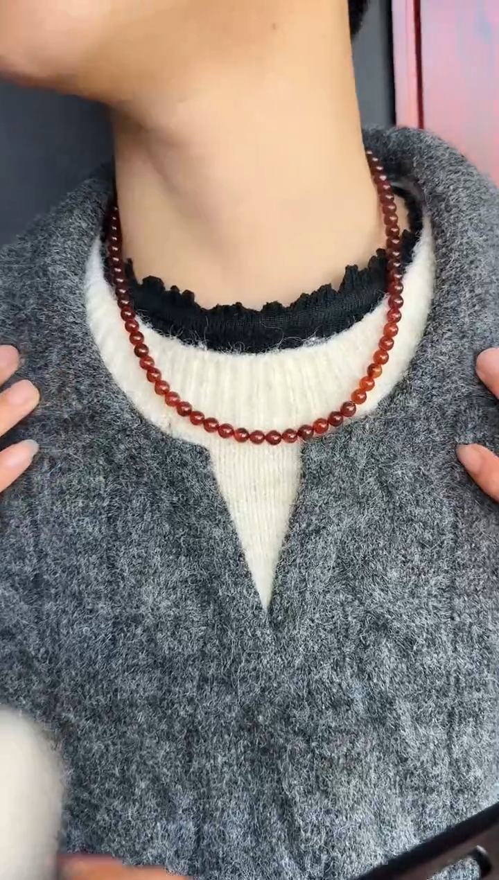 琥珀颈饰未镶嵌#29缅甸琥珀紫罗兰妈妈链6mm