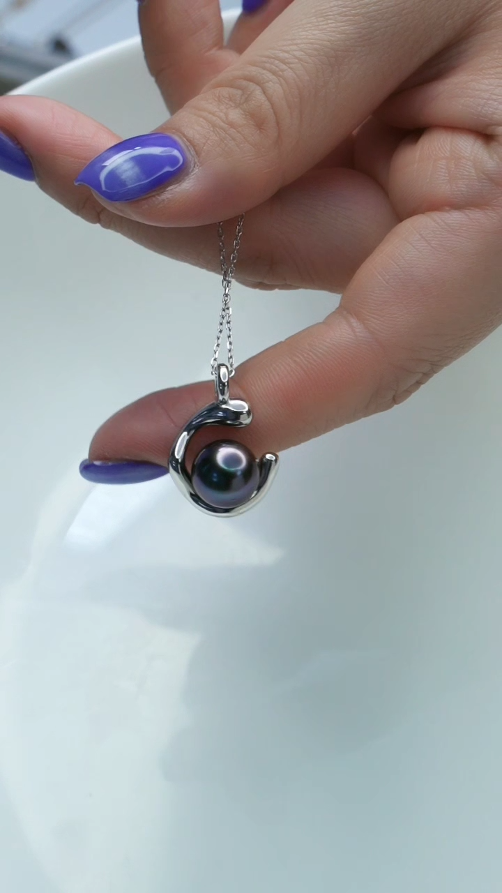 【闪购商品】海水珍珠吊坠(赠链)银S925镶嵌大溪地孔雀紫吊坠