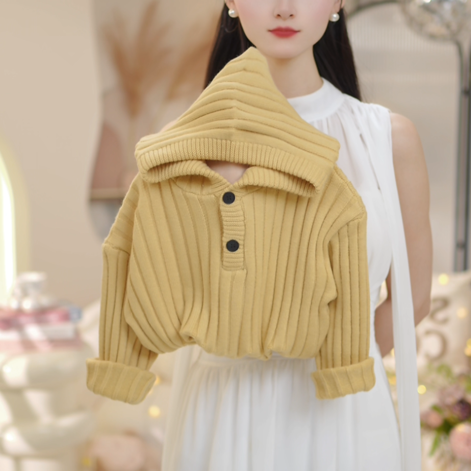 女童2025秋冬季新款洋气连帽加厚纽扣毛衣C23871