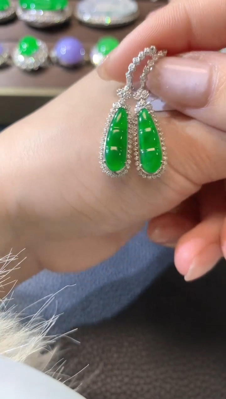 【闪购商品】翡翠耳饰18K金镶嵌A23翡翠