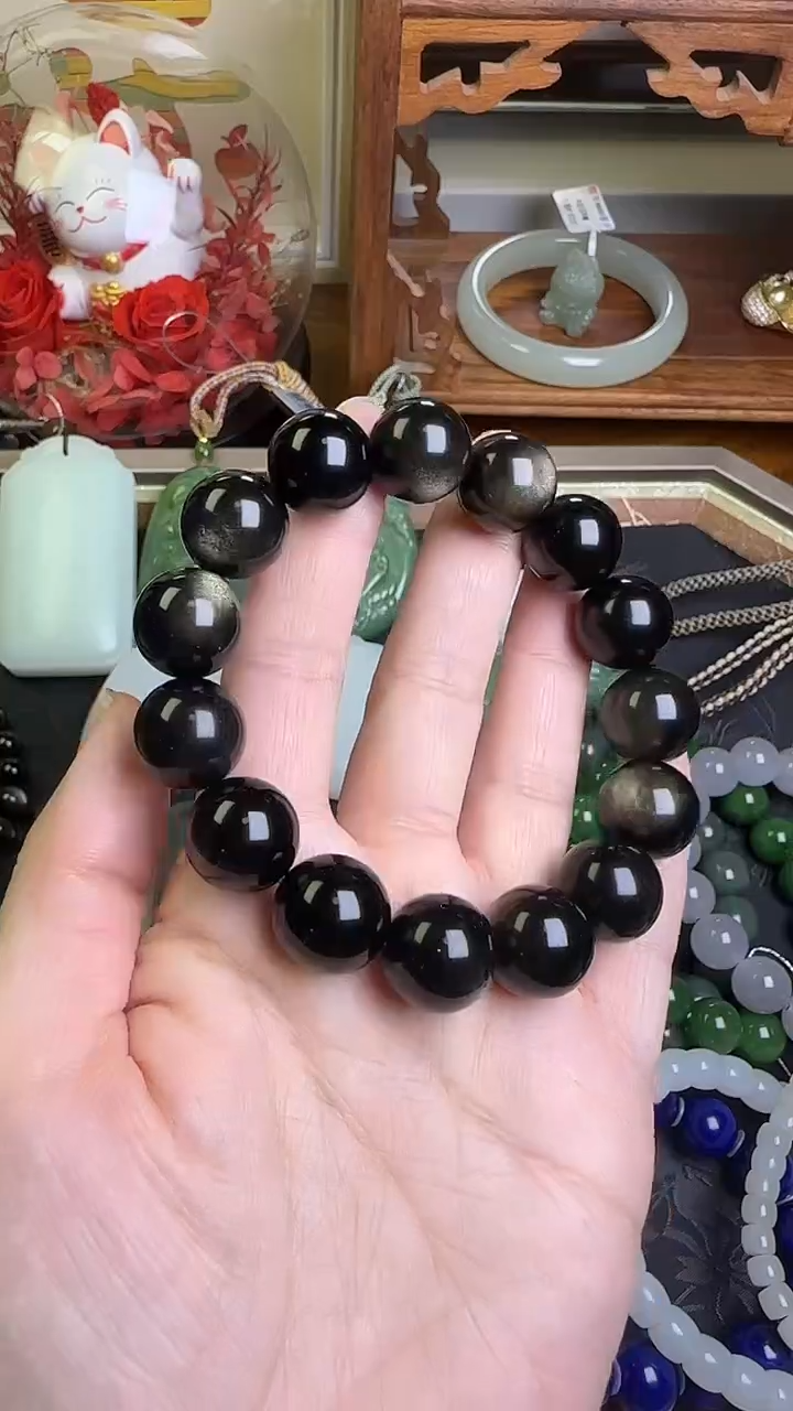 未镶嵌黑曜岩手串黑曜石手串13MM