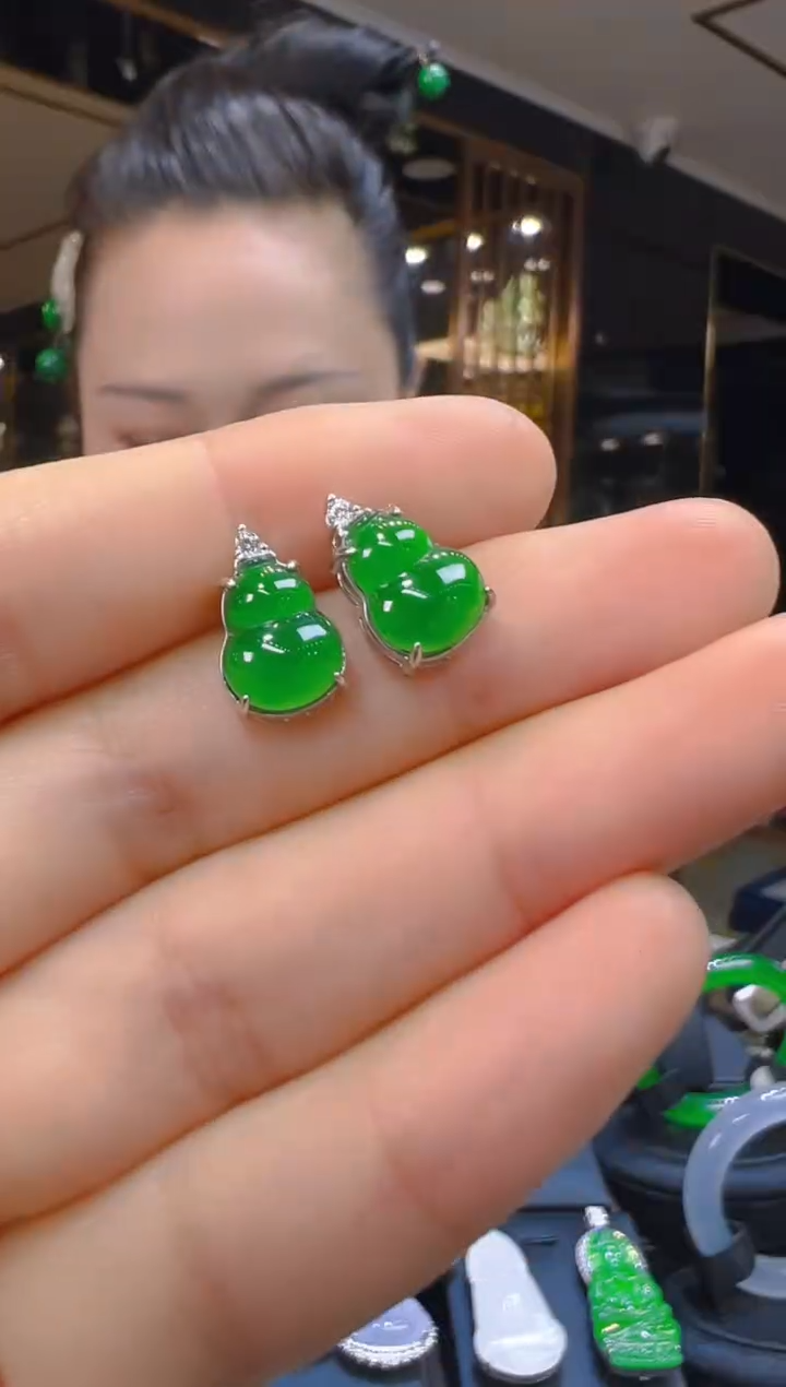 翡翠银S925镶嵌耳饰11（多样性发其一）