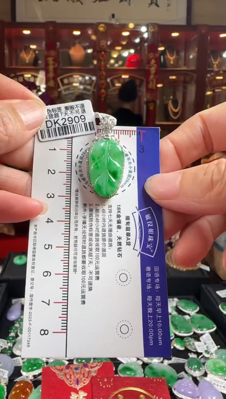 【闪购商品】翡翠颈饰18K金镶嵌DK2909冰绿叶子