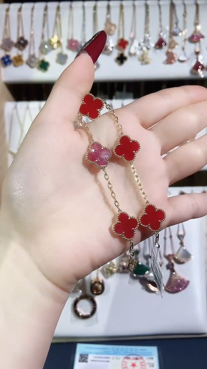 【闪购商品】玛瑙/玉髓手链18K金镶嵌玛瑙K黄红五花
