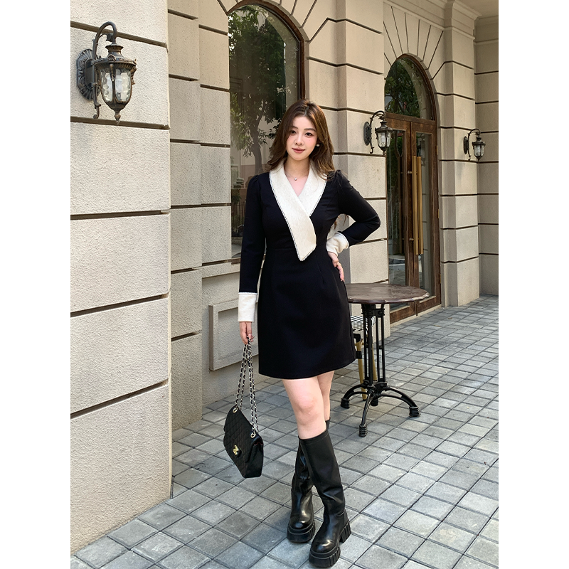 YUAN袁周率 | 爱神贝拉 秋冬新款气质法式浪漫V领显瘦裙子25A0443