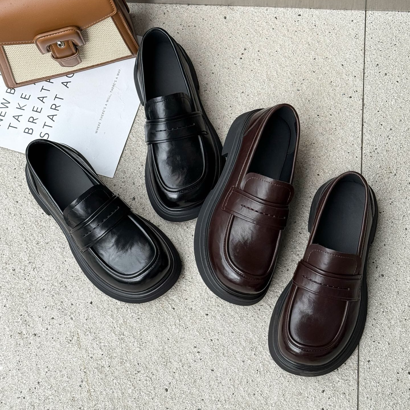 粗跟厚底一脚蹬软皮乐福鞋女2025新款百搭英伦风小皮鞋JK单鞋