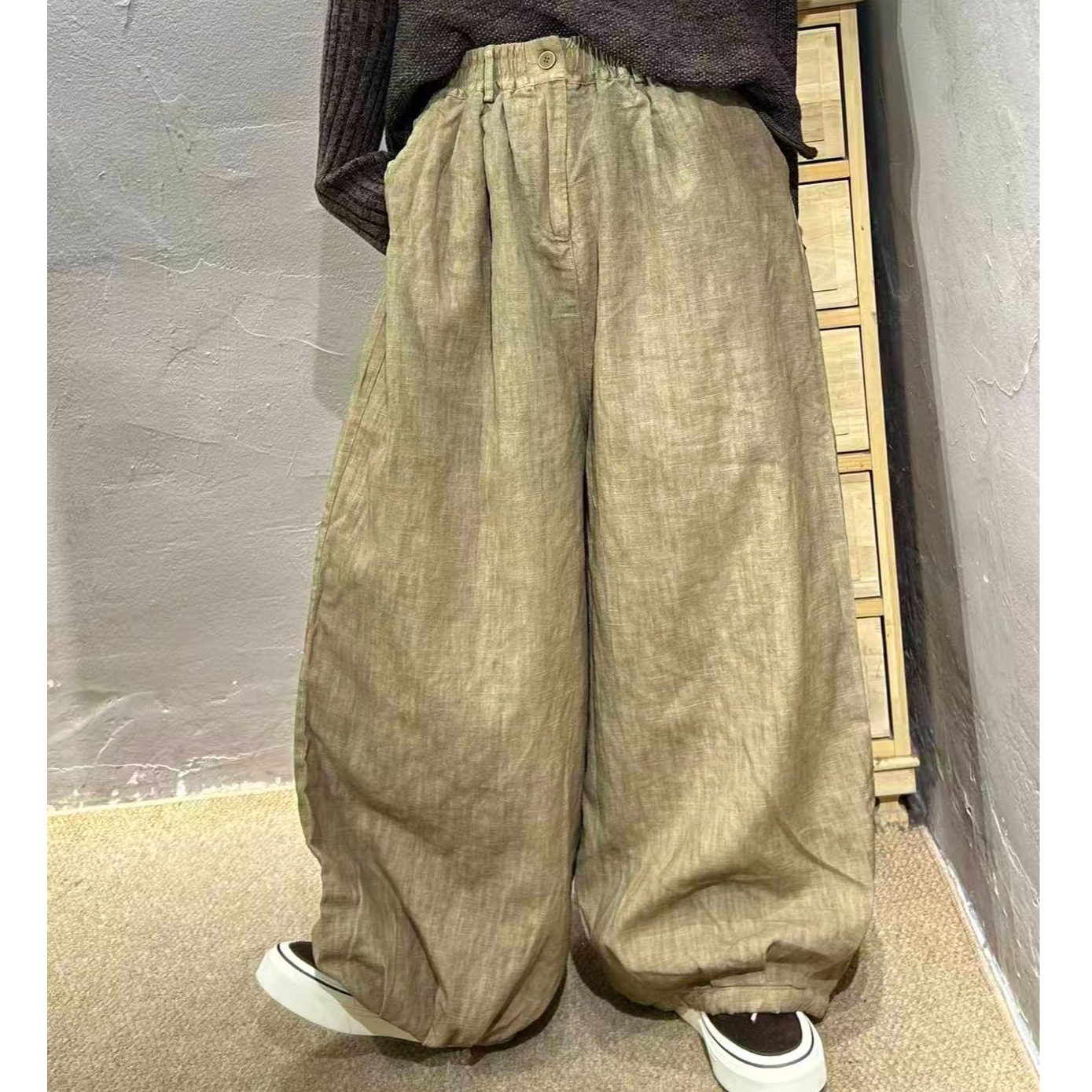【半奏】冬季绗棉加厚款脏洗高定亚麻大版灯笼棉裤 腰120臀140长99