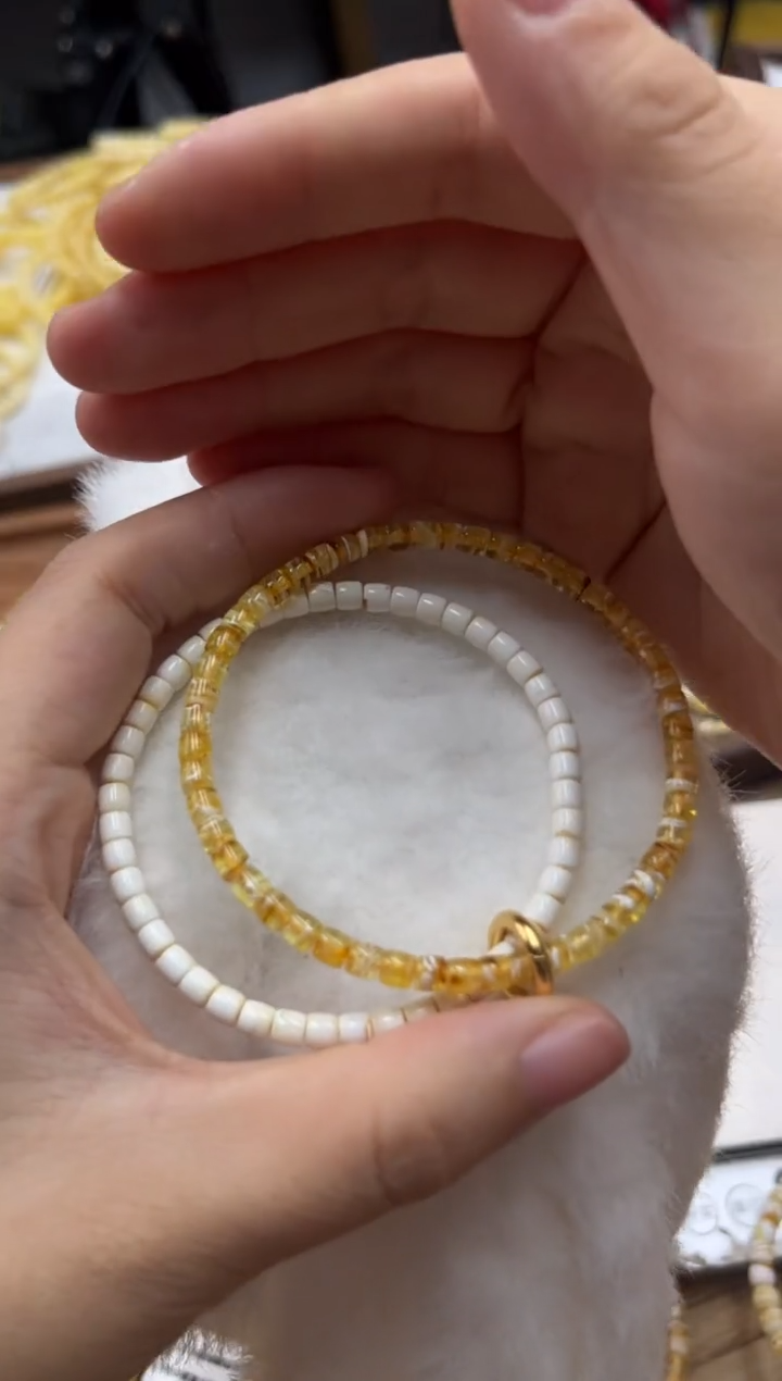 【闪购商品】蜜蜡裸石未镶嵌比翼双圈蜜蜡手串