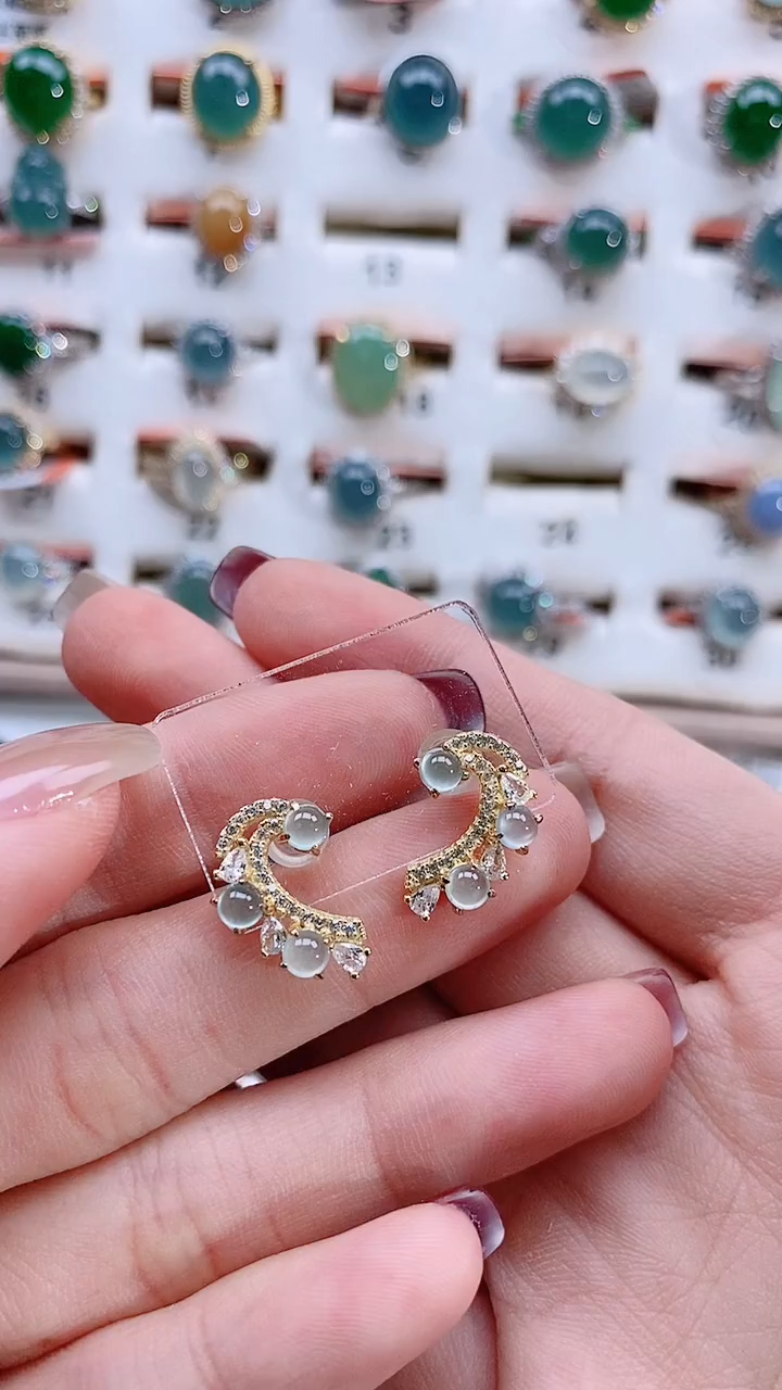 银S925镶嵌翡翠耳饰天然翡翠